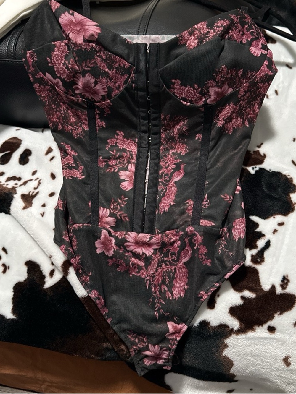 Buckle Black and Pink Floral Bustier Top